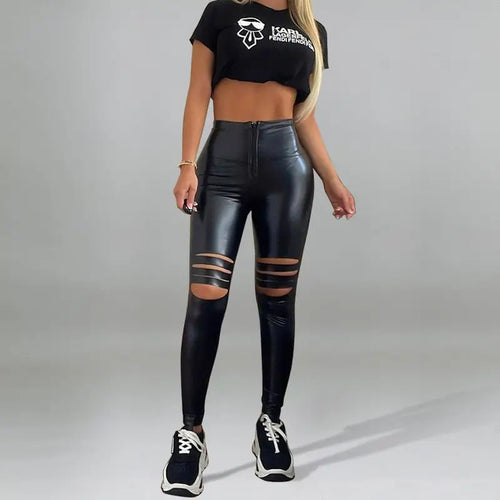 PU Pencil High Waist Zip Up Faux Leather Leggings