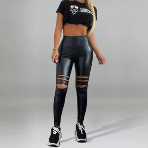 PU Pencil High Waist Zip Up Faux Leather Leggings