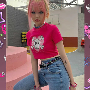 Punk E-girl Skull Shirt - red / S