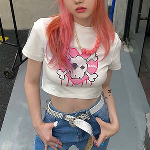 Punk E-girl Skull Shirt - white / M