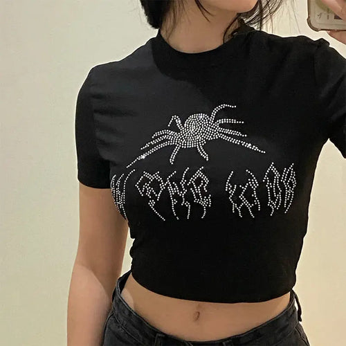 Punk Rhinestone Spider Goth Graphic T-Shirt