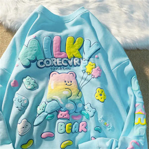 Purple Cartoon Bear Oversize T Shirt - 1 / S