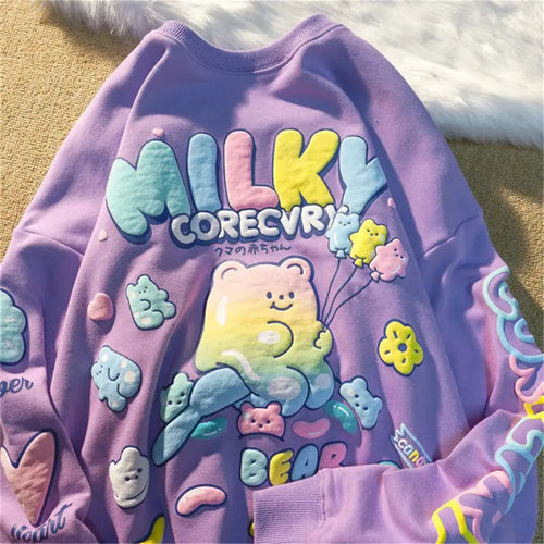 Purple Cartoon Bear Oversize T Shirt