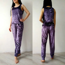 Load image into Gallery viewer, Purple Velvet Sleeveless Tank Top And Pants Set