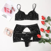 Load image into Gallery viewer, Push Up Bra With Underwire Transparent Lingerie Set - black