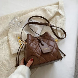 Quilted PU Leather Bucket bag - Coffee