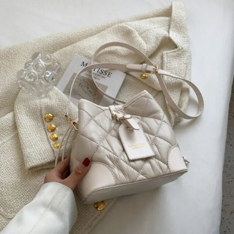 Quilted PU Leather Bucket bag - white
