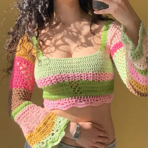 Rainbow Color Bell Y2k Crop Top