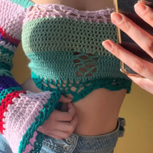 Rainbow Color Bell Y2k Crop Top - green / XL
