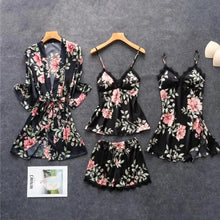 Load image into Gallery viewer, Rayon Nightwear Kimono Sleepwear - Black Set - B / XL