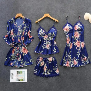 Rayon Nightwear Kimono Sleepwear - Navy blue Set - B / XL