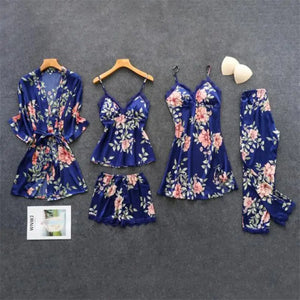 Rayon Nightwear Kimono Sleepwear - Navy blue Set - A / L