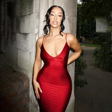 Load image into Gallery viewer, Red Spaghetti Ruched Backless Maxi Dress
