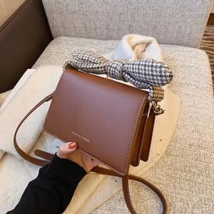 Retro Bowknot Luxury Pu Leather Crossbody Bag - Auburn