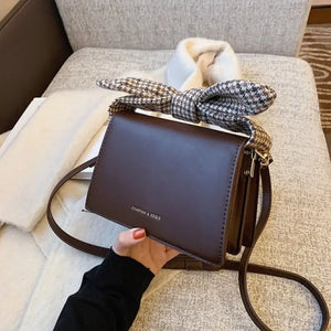 Retro Bowknot Luxury Pu Leather Crossbody Bag - Coffee