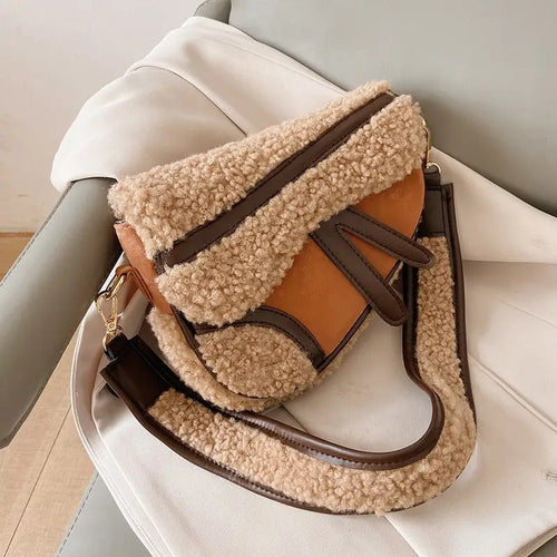 Retro Faux Fur heart Crossbody Shoulder Bag
