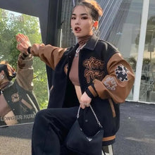 Load image into Gallery viewer, Retro PU Leather Stitching Baseball Uniform Jacket