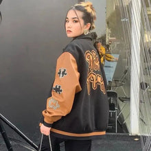 Load image into Gallery viewer, Retro PU Leather Stitching Baseball Uniform Jacket