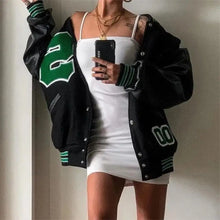 Load image into Gallery viewer, Retro PU Leather Stitching Baseball Uniform Jacket - Black