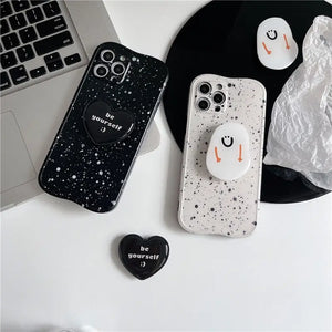 Retro Splash Ink Cute Love Bracket Soft Case For IPhone