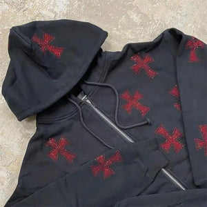 Rhinestone graphics Oversized Y2k Hoodie - Black1 / XL