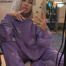 Load image into Gallery viewer, Rhinestone graphics Oversized Y2k Hoodie - Purple / XXXL