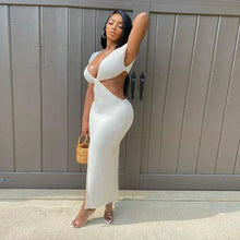 Load image into Gallery viewer, Rib Knitted V Neck Hollow Out Split Maxi Dress