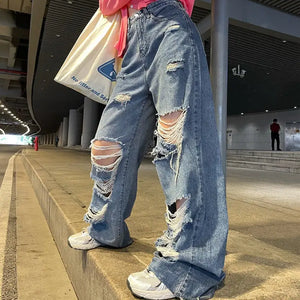 Ripped High Waist Loose Straight Wide Leg Y2k Pants