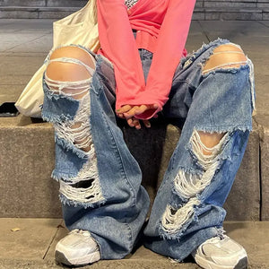 Ripped High Waist Loose Straight Wide Leg Y2k Pants