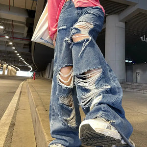 Ripped High Waist Loose Straight Wide Leg Y2k Pants