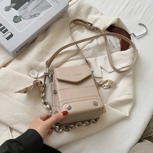 Rivets PU Leather Crossbody Bag - Khaki / Mini(Max