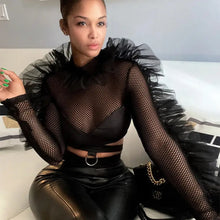 Load image into Gallery viewer, Round Neck Long Sleeve Hollow Lace-up Crop Top