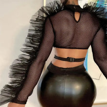 Load image into Gallery viewer, Round Neck Long Sleeve Hollow Lace-up Crop Top