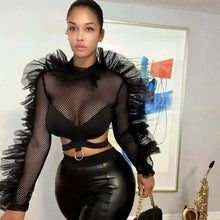 Load image into Gallery viewer, Round Neck Long Sleeve Hollow Lace-up Crop Top