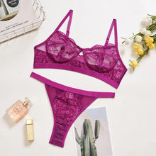 Load image into Gallery viewer, Ruffle Lace Wireless Bra &amp; Panty Lingerie Set - drak purple