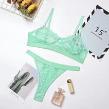 Load image into Gallery viewer, Ruffle Lace Wireless Bra &amp; Panty Lingerie Set - mint green