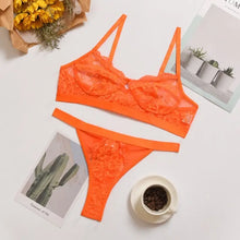 Load image into Gallery viewer, Ruffle Lace Wireless Bra &amp; Panty Lingerie Set - orange / L