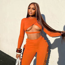 Load image into Gallery viewer, Ruffled Cross Cut Out Crop Top and Pants Set