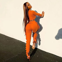 Load image into Gallery viewer, Ruffled Cross Cut Out Crop Top and Pants Set