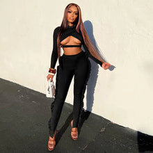 Load image into Gallery viewer, Ruffled Cross Cut Out Crop Top and Pants Set
