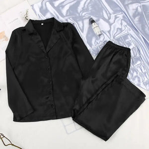 Satin Loose 2 Piece Pajama Set - Black / M