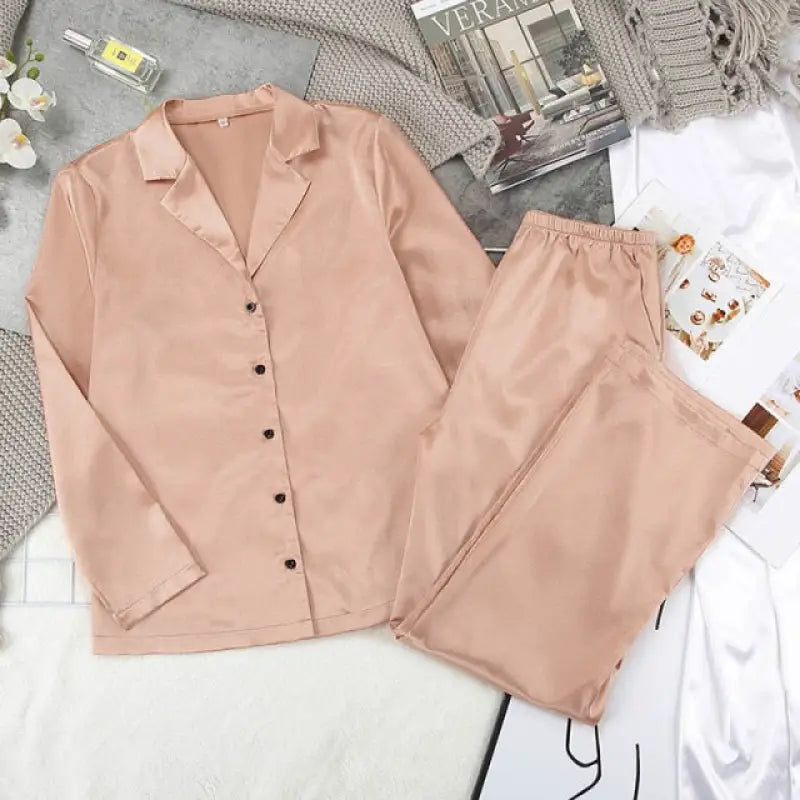 Satin Loose 2 Piece Pajama Set - Champagne / L