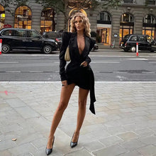 Load image into Gallery viewer, Satin Patchwork Deep V Neck Wrap Mini Dress