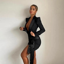 Load image into Gallery viewer, Satin Patchwork Deep V Neck Wrap Mini Dress