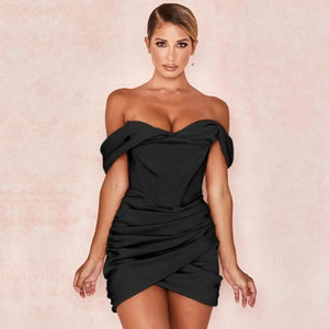 Satin Ruched Corset Mini Bodycon Dress - black / S