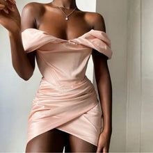 Load image into Gallery viewer, Satin Ruched Corset Mini Bodycon Dress - pink / S