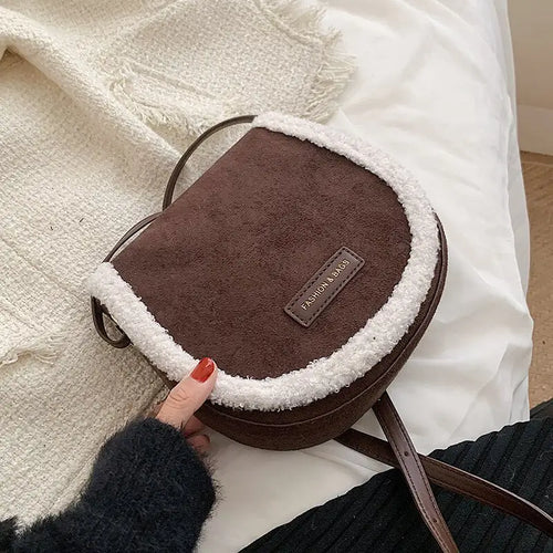 Scrub PU Leather Plush Suede Shoulder Underarm Saddle Bag