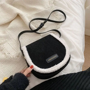 Scrub PU Leather Plush Suede Shoulder Underarm Saddle Bag