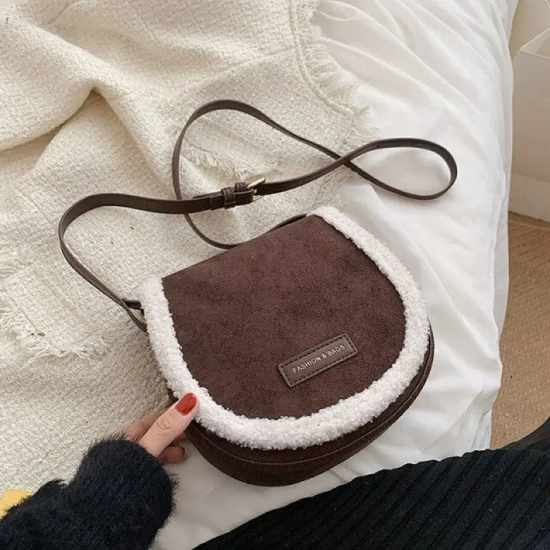 Scrub PU Leather Plush Suede Shoulder Underarm Saddle Bag