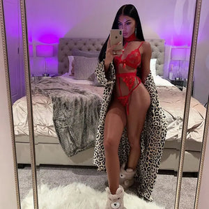 See Through Bra and Panties with Garter Belt 3 Piece Set